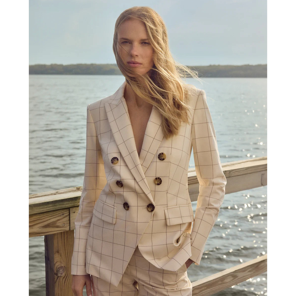 NWT $748 Veronica Beard Charleston Dickey Jacket Size 6 Plaid Ecru/ Deep Ochre